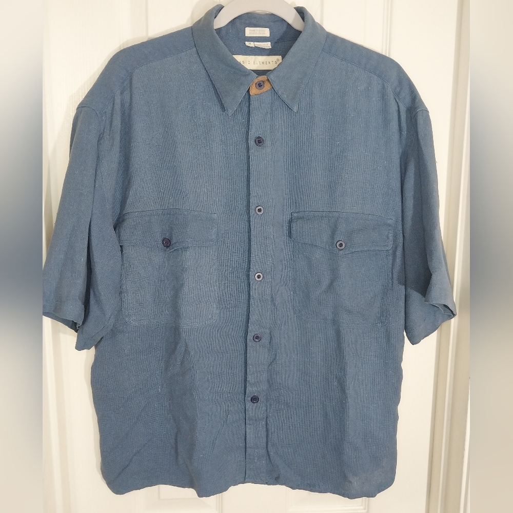 Basic Elements 100% Silk Button Down Casual Shirt Size M